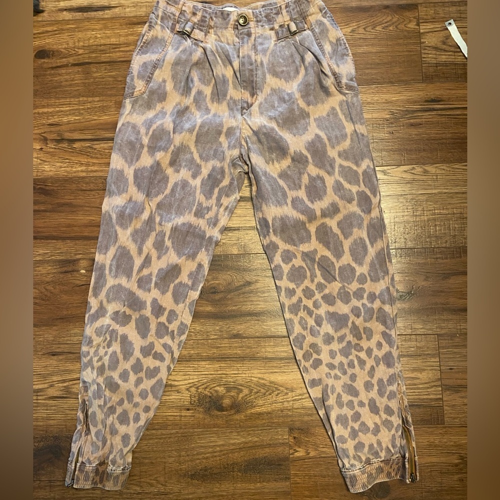 Anthropologie Tamarind Trouser Joggers Womens 2 Giraffe Print Lyocell Linen